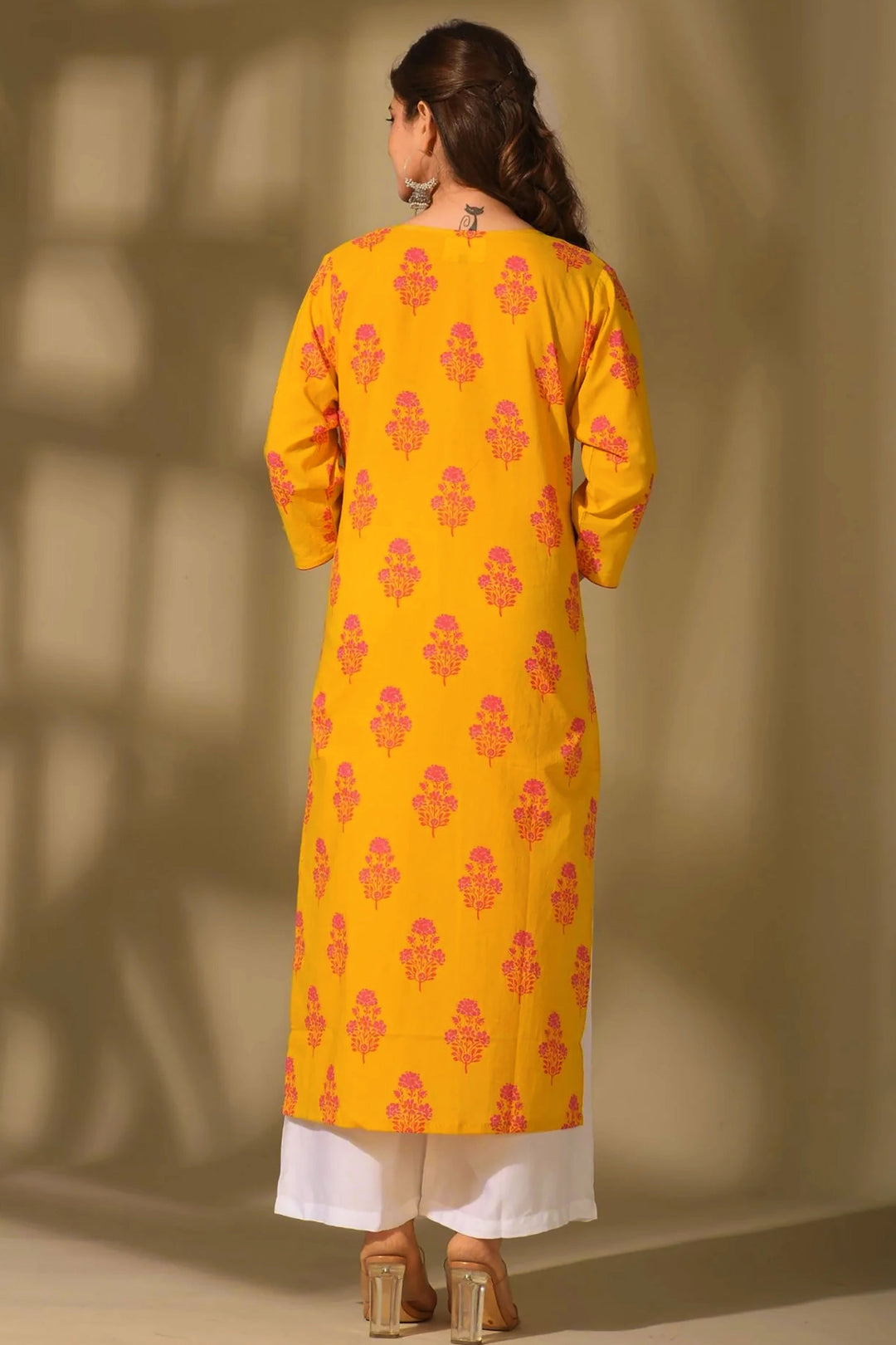 Yellow Color Engaging Readymade Long Cotton Kurti | Buy Online India