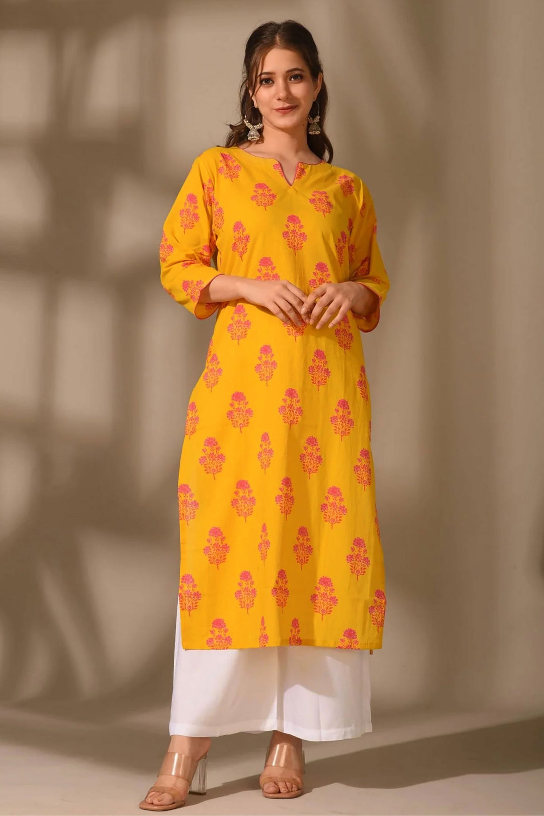 Yellow Color Engaging Readymade Long Cotton Kurti | Buy Online India