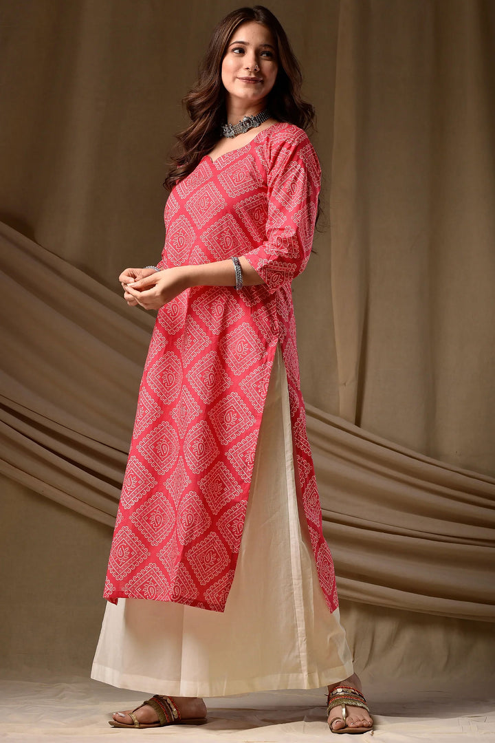 Pink Color Sober Readymade Long Cotton Kurti | Buy Online India