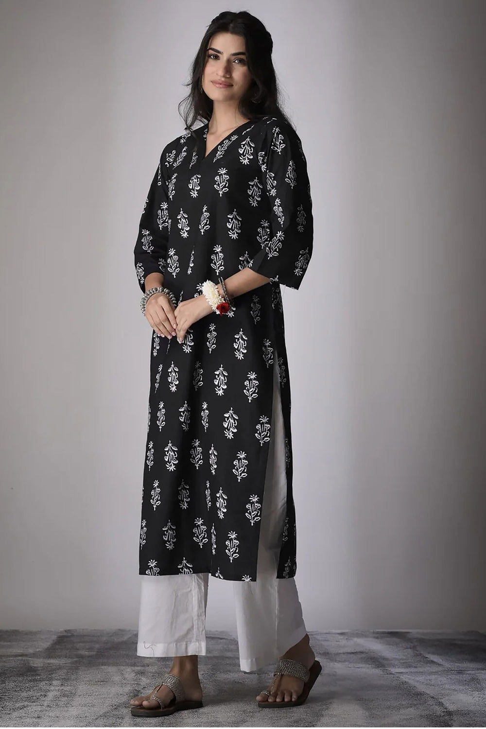 Creative Black Color Readymade Long Cotton Kurti | Buy Online India