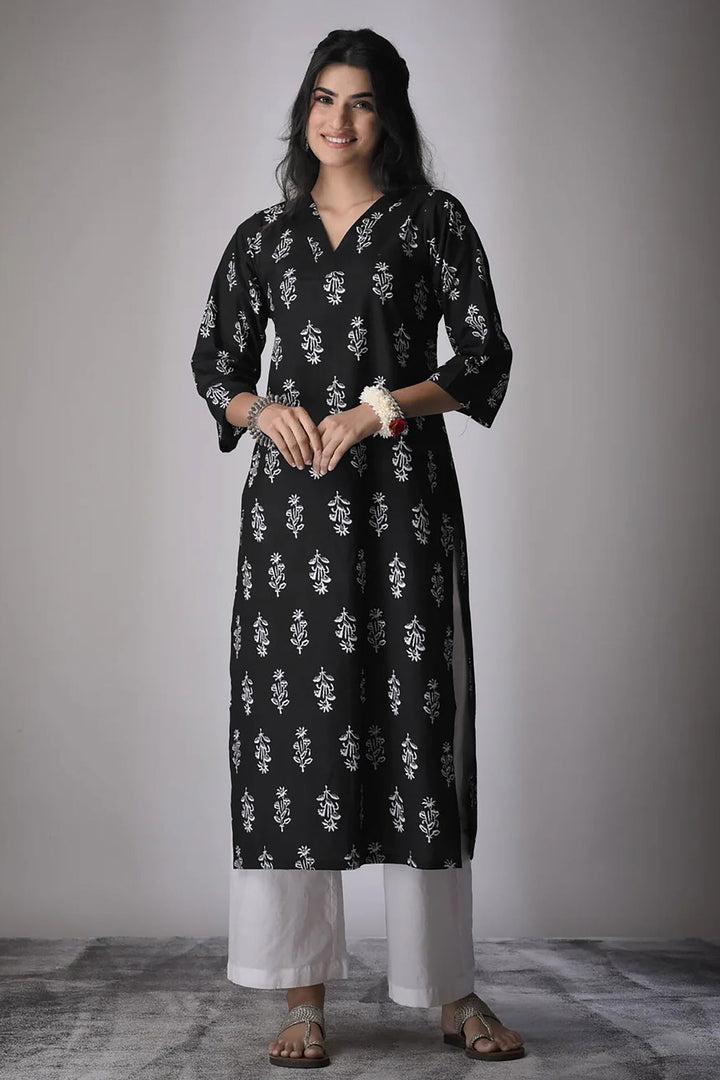 Creative Black Color Readymade Long Cotton Kurti | Buy Online India