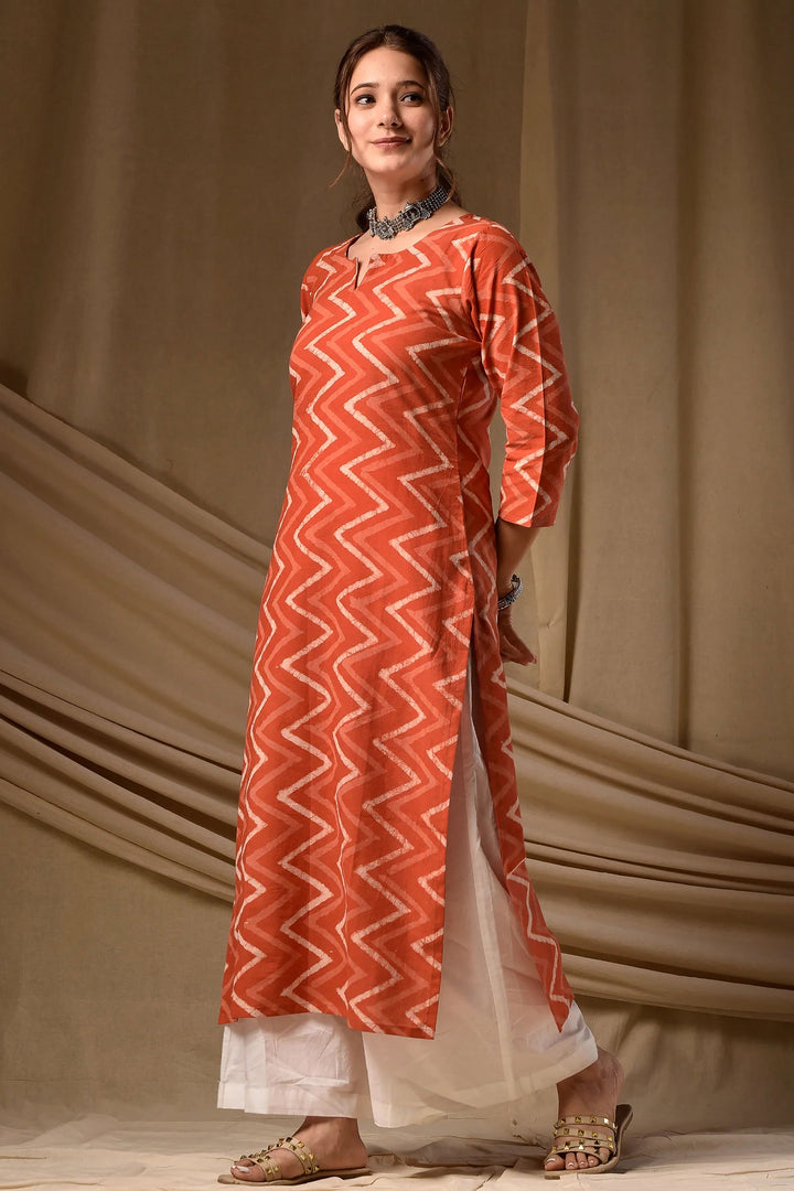 Awesome Orange Color Readymade Long Cotton Kurti | Buy Online India