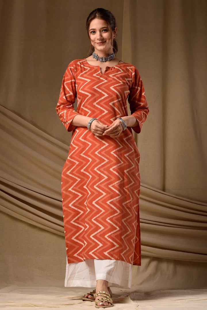 Awesome Orange Color Readymade Long Cotton Kurti | Buy Online India