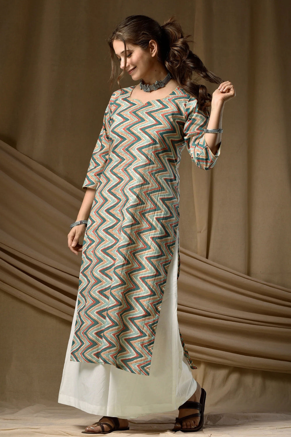 Sea Green Color Stunning Readymade Long Cotton Kurti | Buy Online India