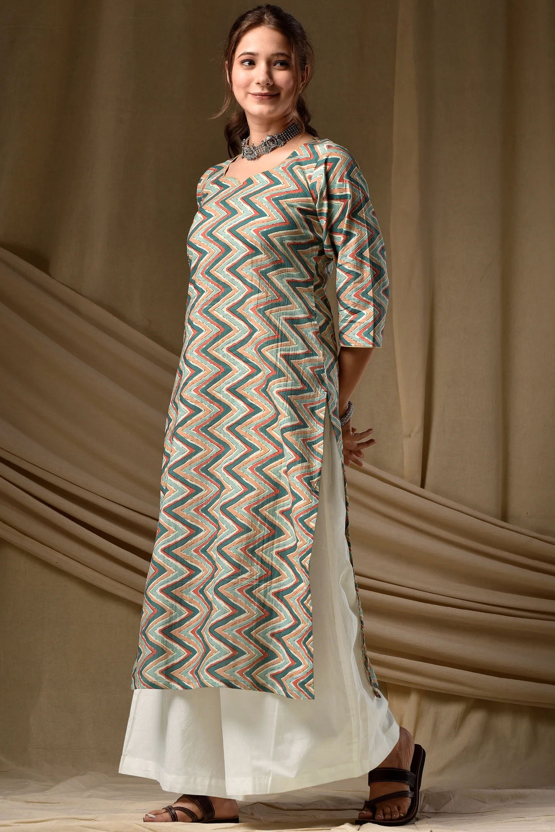 Sea Green Color Stunning Readymade Long Cotton Kurti | Buy Online India