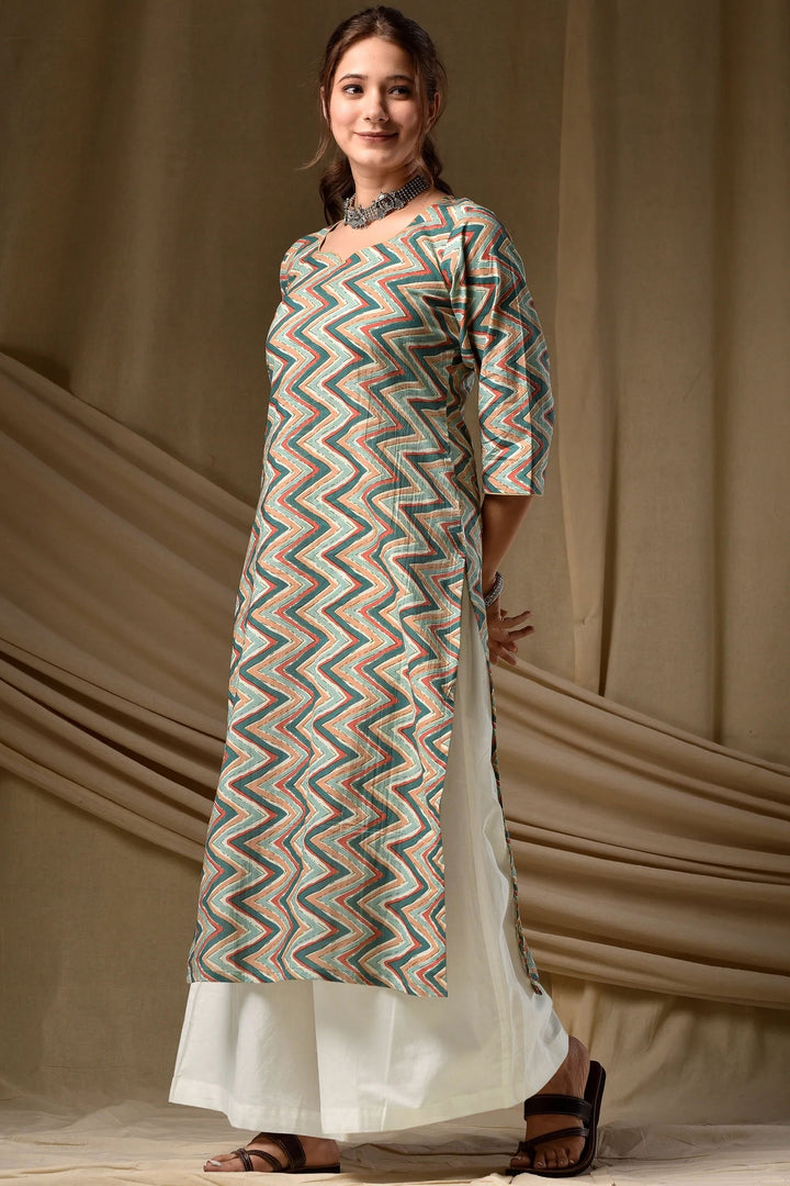 Sea Green Color Stunning Readymade Long Cotton Kurti | Buy Online India