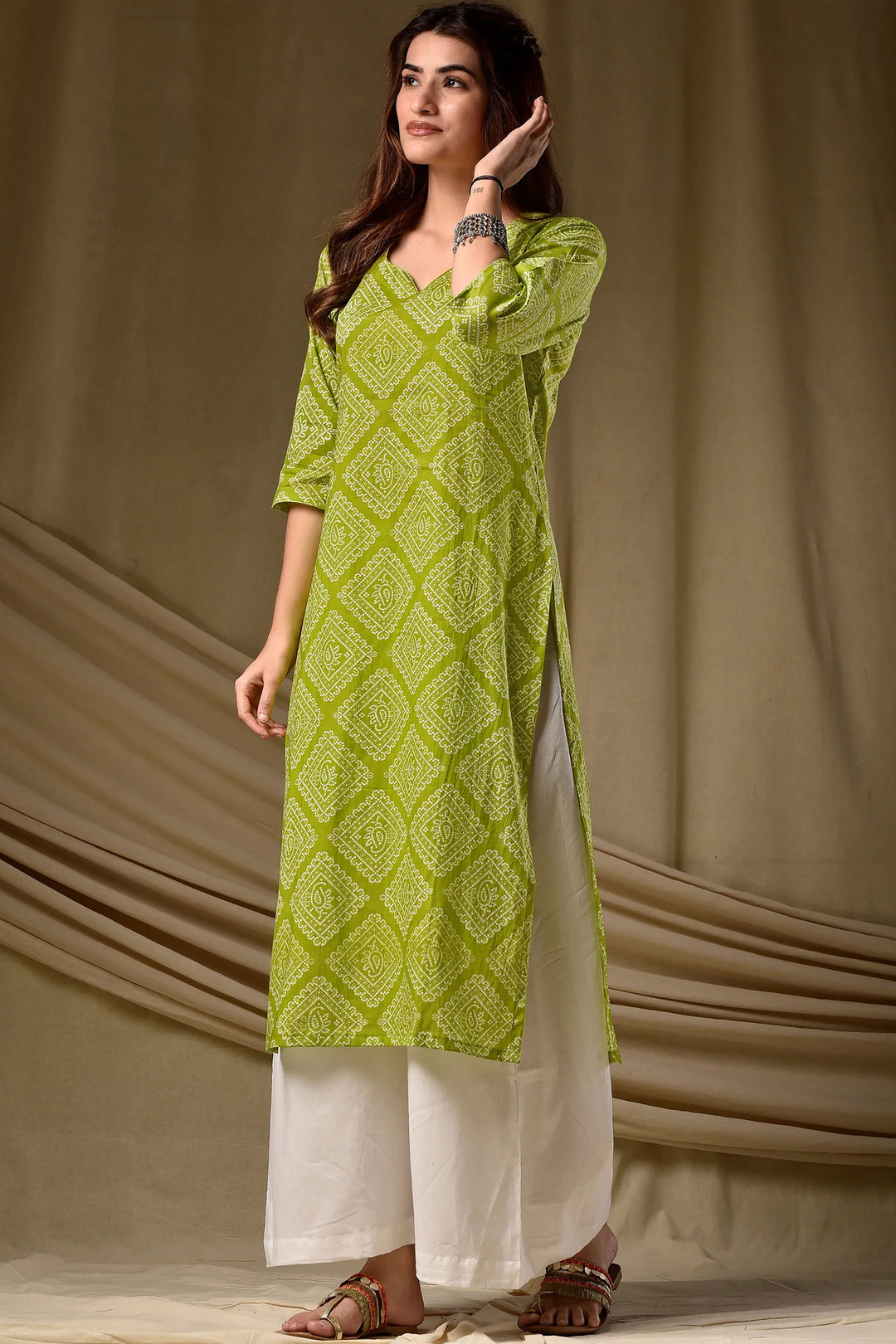 Beguiling Green Color Readymade Long Cotton Kurti | Buy Online India