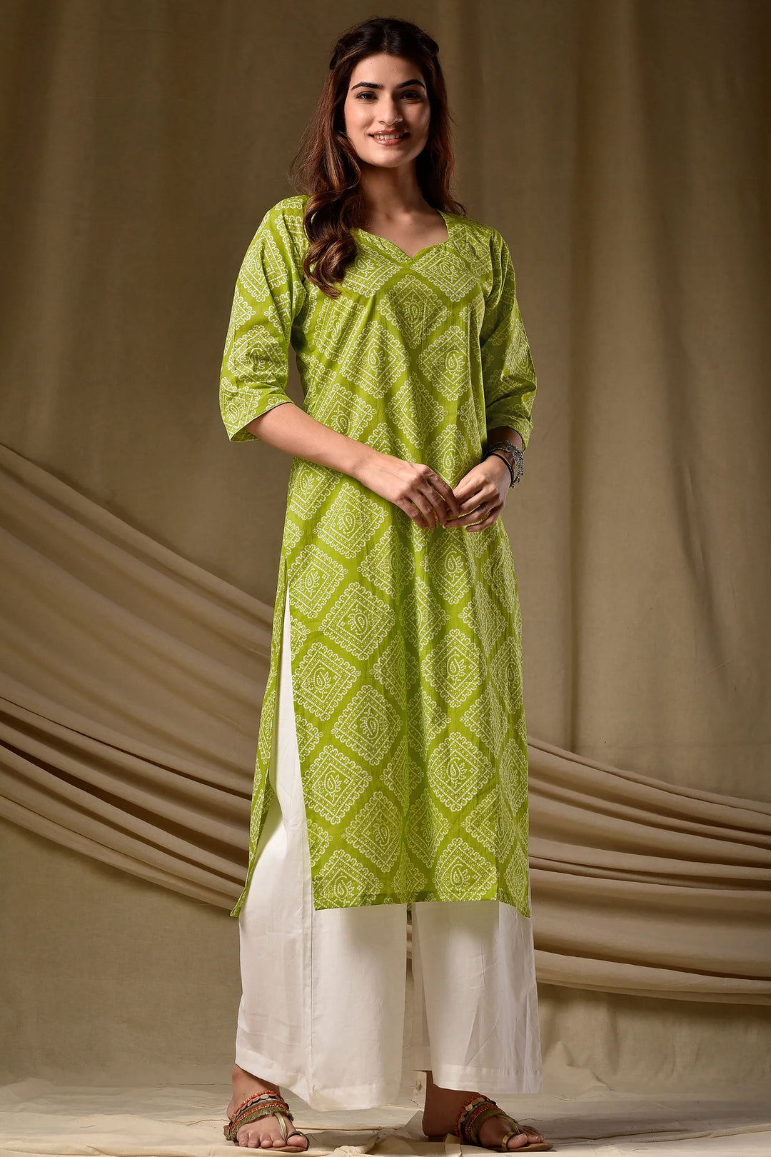 Beguiling Green Color Readymade Long Cotton Kurti | Buy Online India