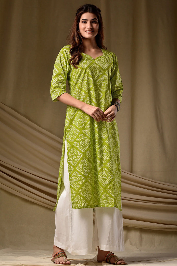 Beguiling Green Color Readymade Long Cotton Kurti | Buy Online India