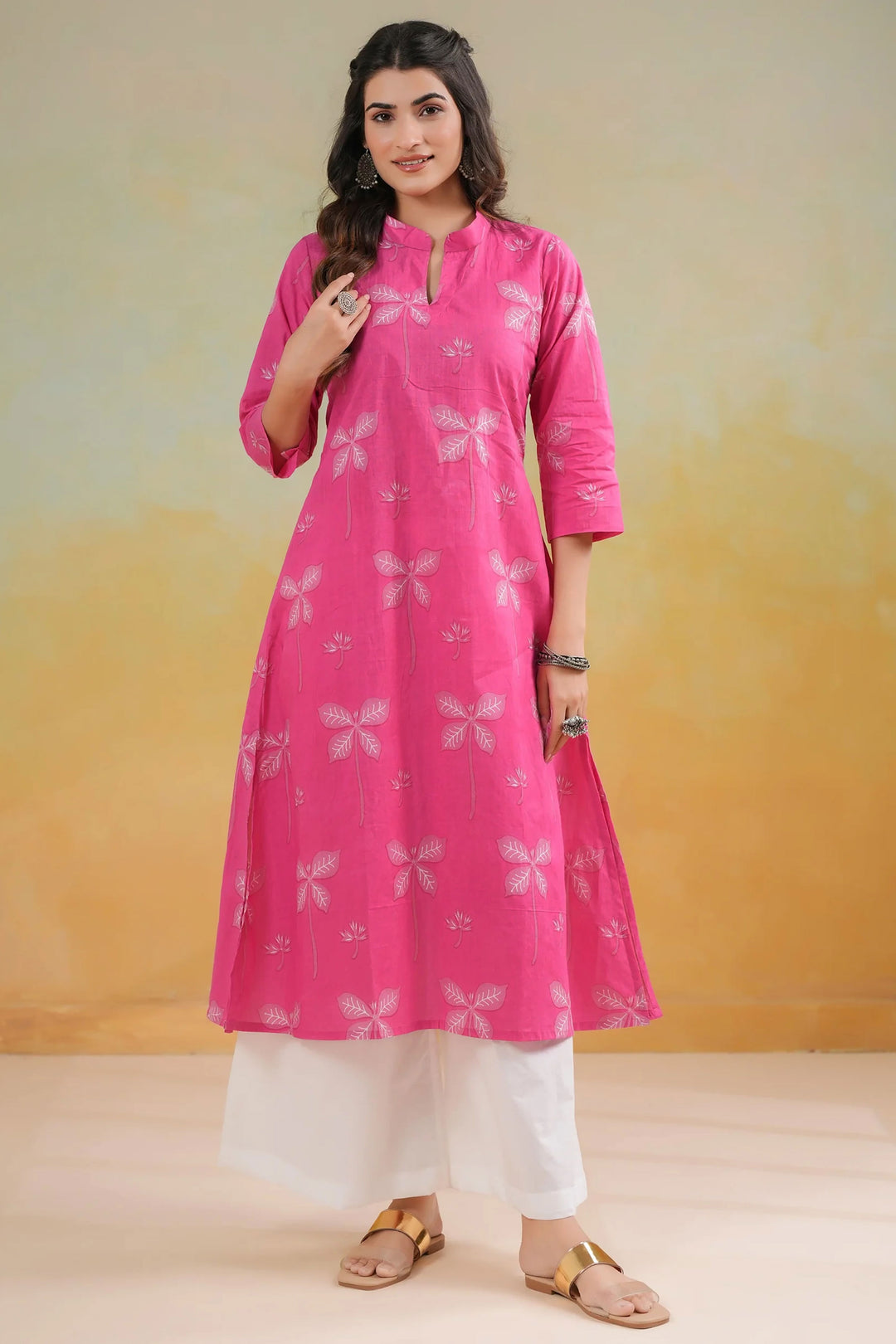 Engaging Pink Color Readymade Long Cotton Kurti | Buy Online India