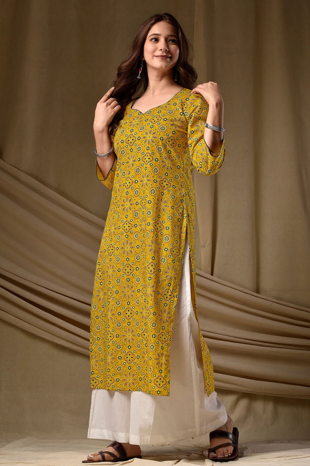 Tempting Mustard Color Readymade Long Cotton Kurti | Buy Online India