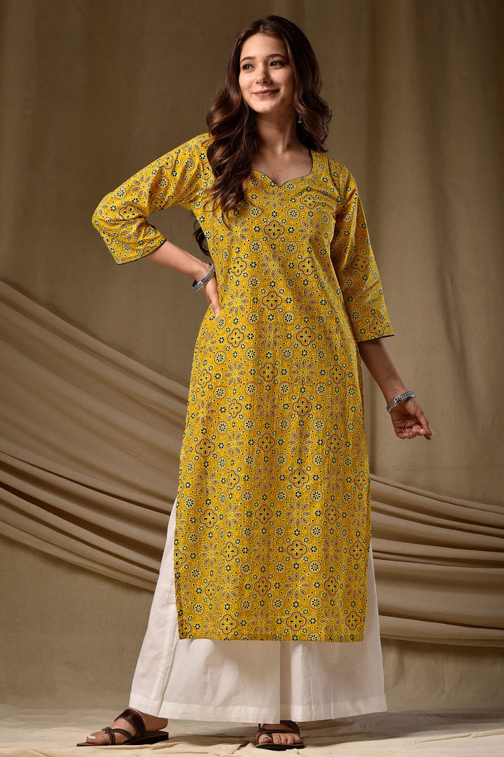 Tempting Mustard Color Readymade Long Cotton Kurti | Buy Online India