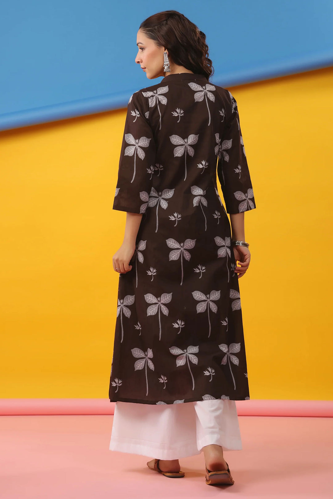 Brown Color Delicate Readymade Long Cotton Kurti | Buy Online India