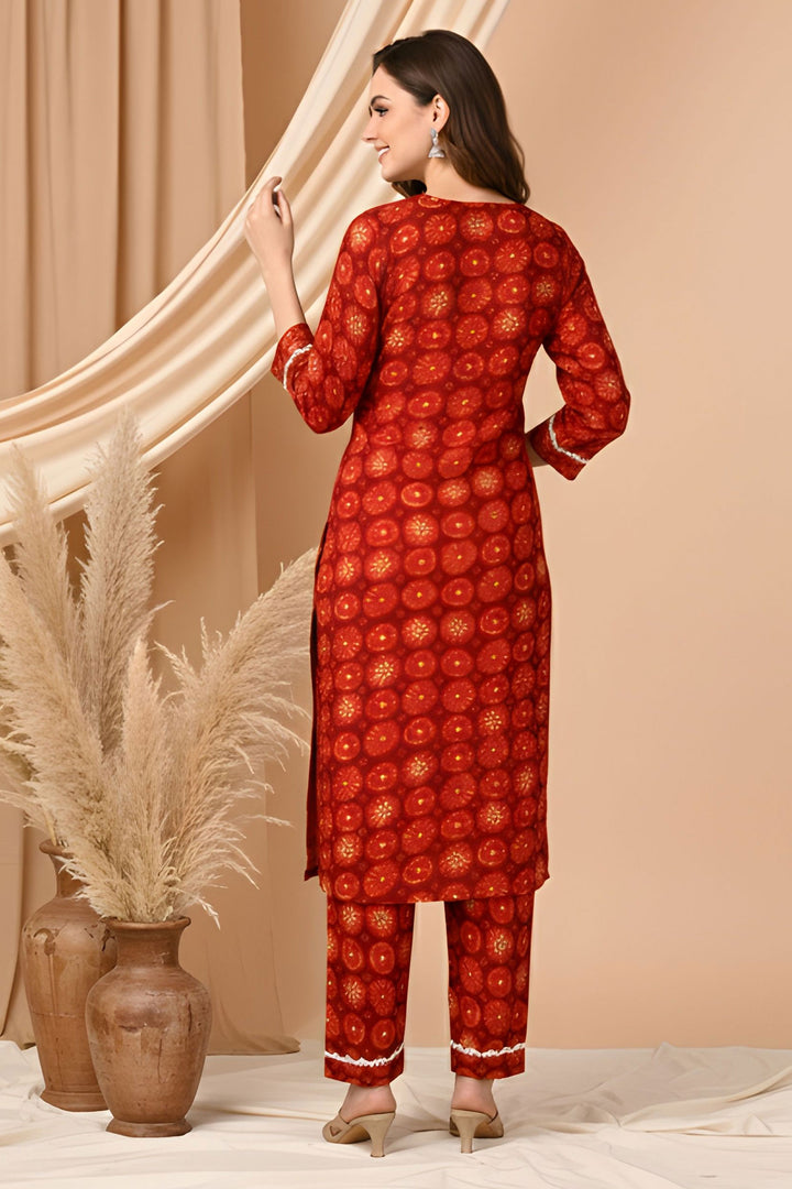 Red Color Art Silk Readymade Printed Kurti With Bottom
