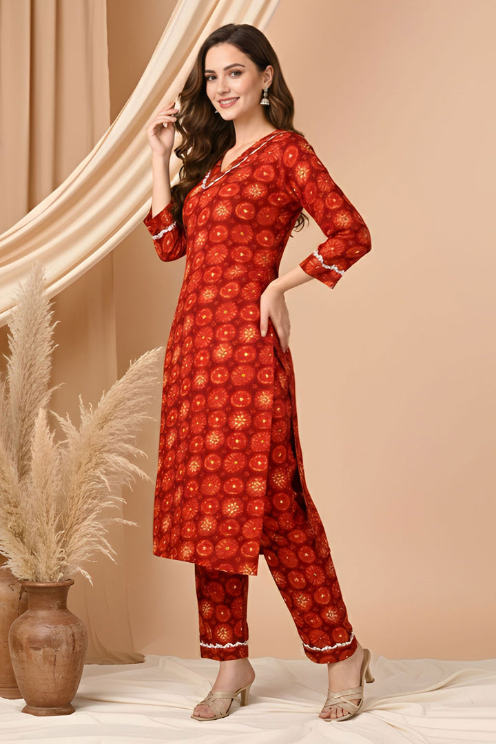 Red Color Art Silk Readymade Printed Kurti With Bottom