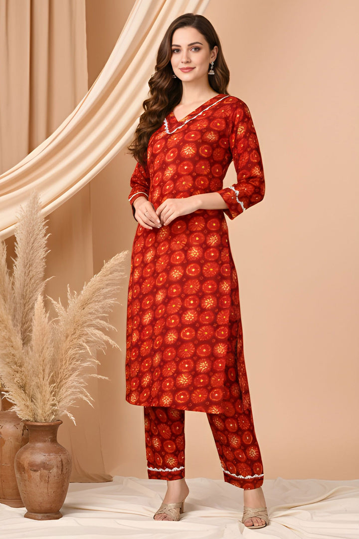 Red Color Art Silk Readymade Printed Kurti With Bottom