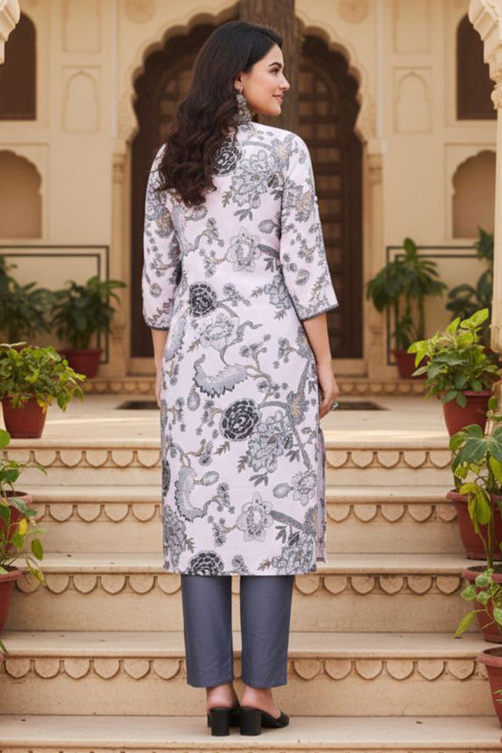 White Color Readymade Printed Cotton Kurti With Bottom