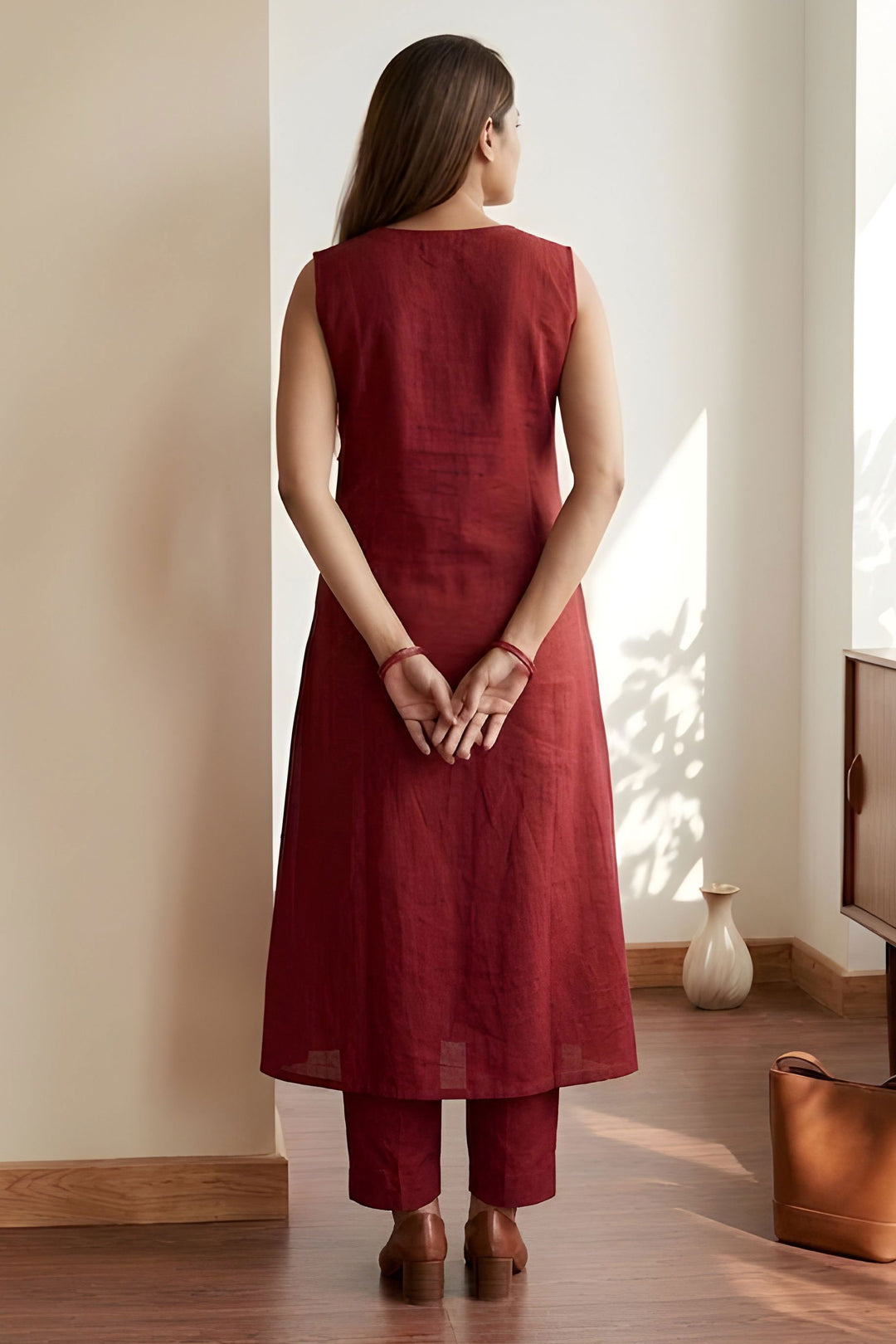 Cotton Readymade Long Kurti With Bottom In Maroon Color