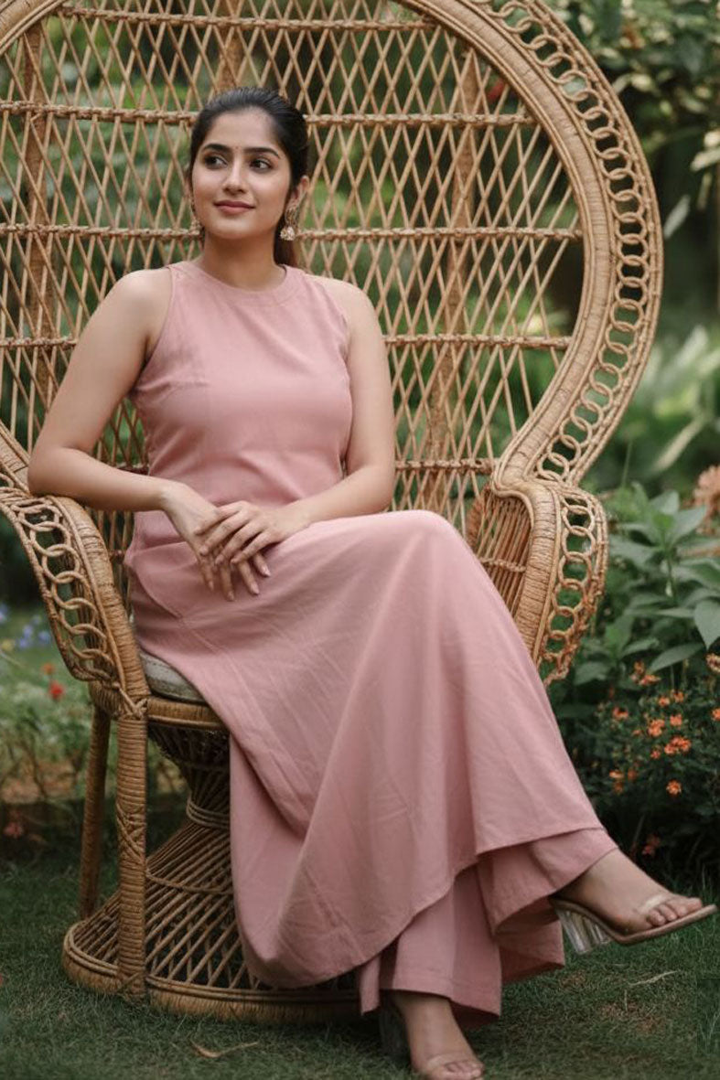 Peach Color Cotton Casual Readymade Long Kurti With Bottom