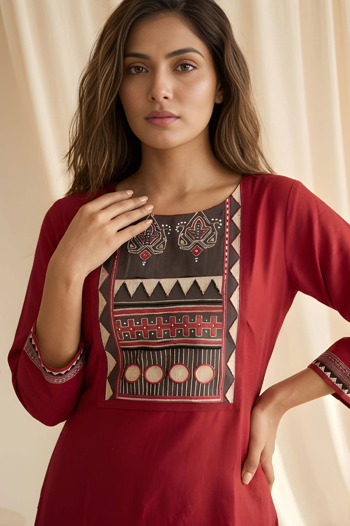 Art Silk Maroon Color Daily Wear Readymade Kurti With Bottom