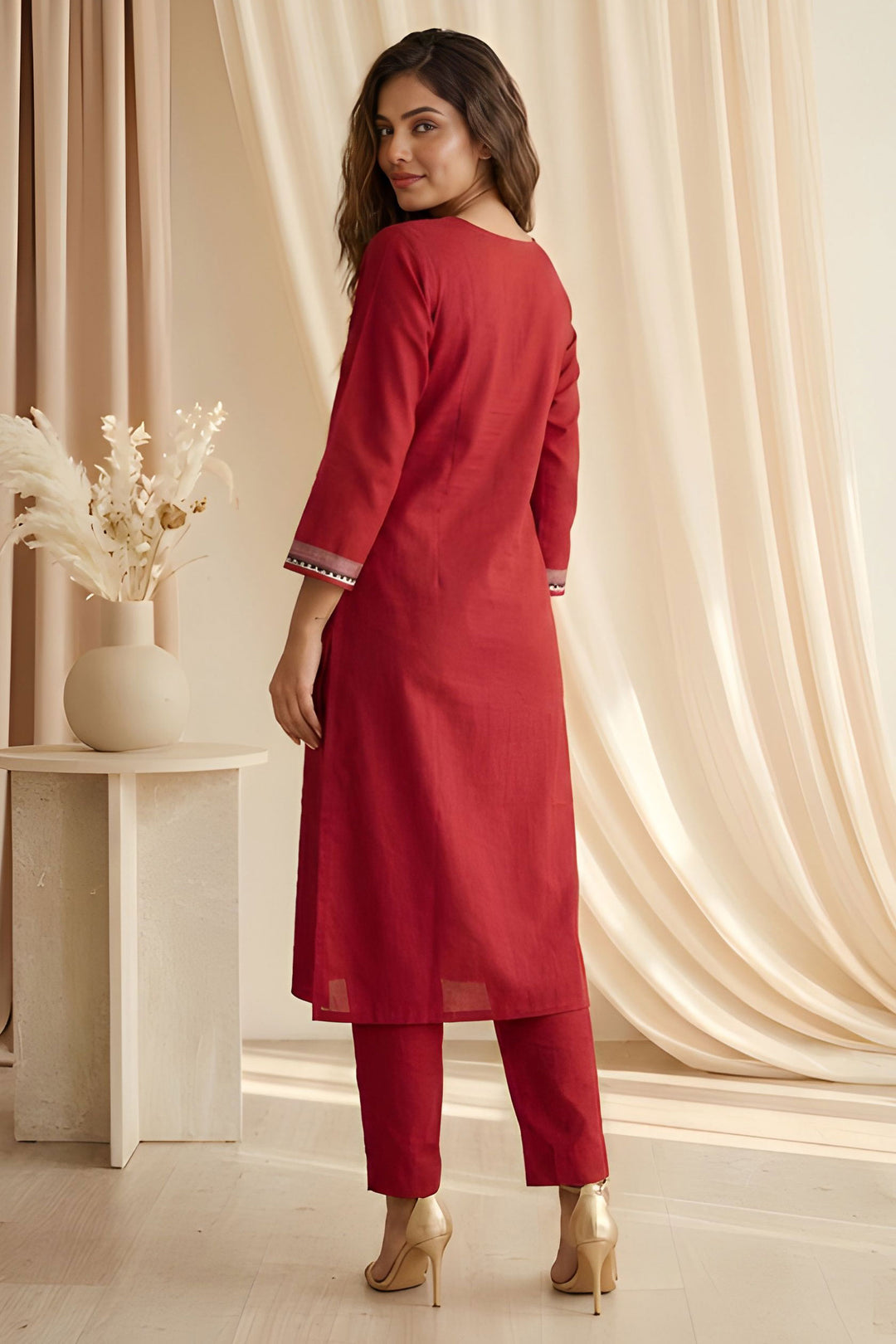 Art Silk Maroon Color Daily Wear Readymade Kurti With Bottom