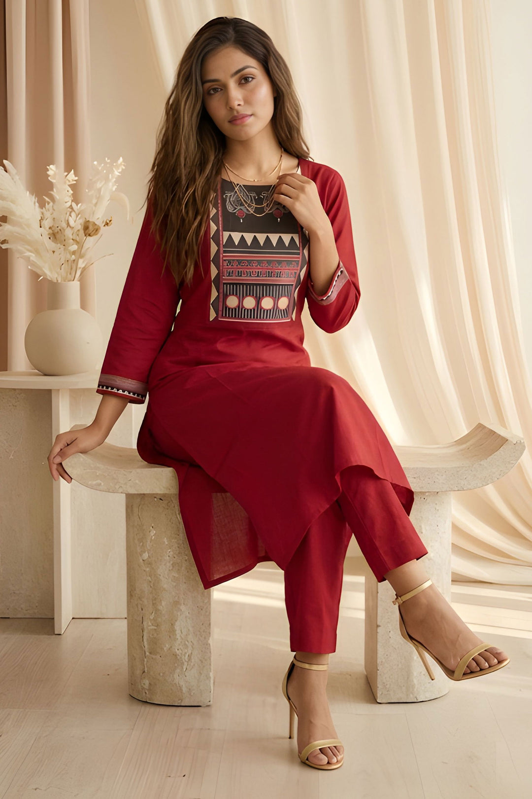 Art Silk Maroon Color Daily Wear Readymade Kurti With Bottom