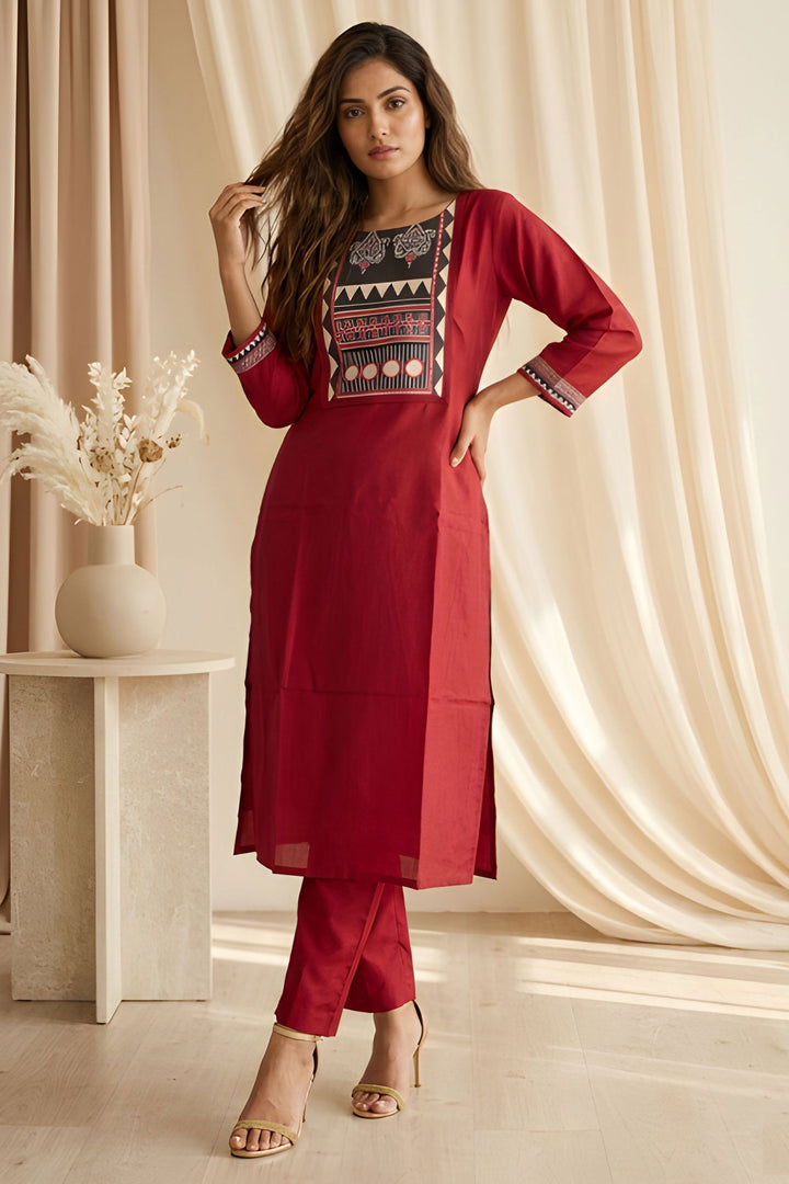 Art Silk Maroon Color Daily Wear Readymade Kurti With Bottom