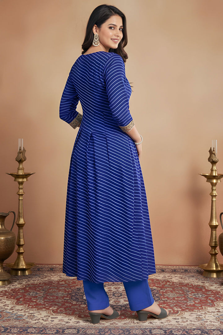 Blue Color Georgette Readymade Printed Kurti With Bottom