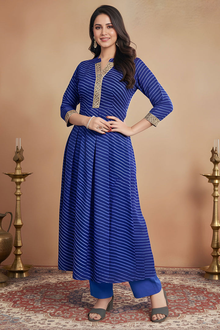 Blue Color Georgette Readymade Printed Kurti With Bottom