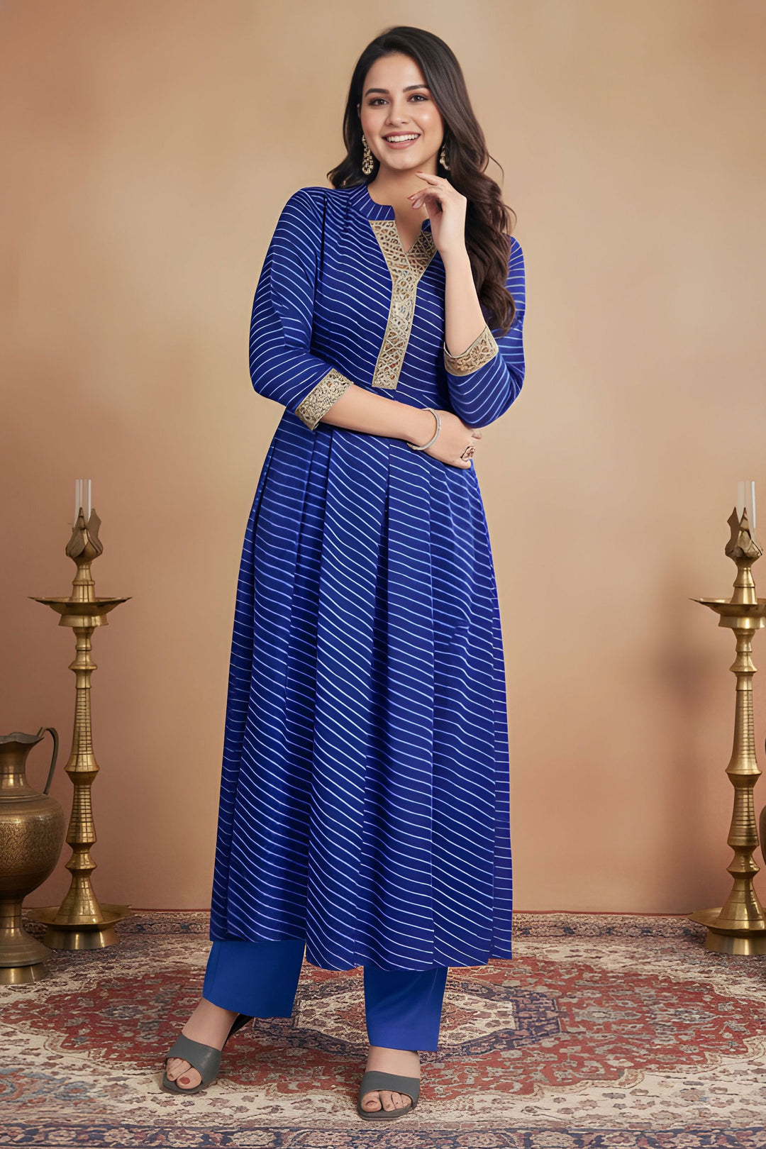 Blue Color Georgette Readymade Printed Kurti With Bottom