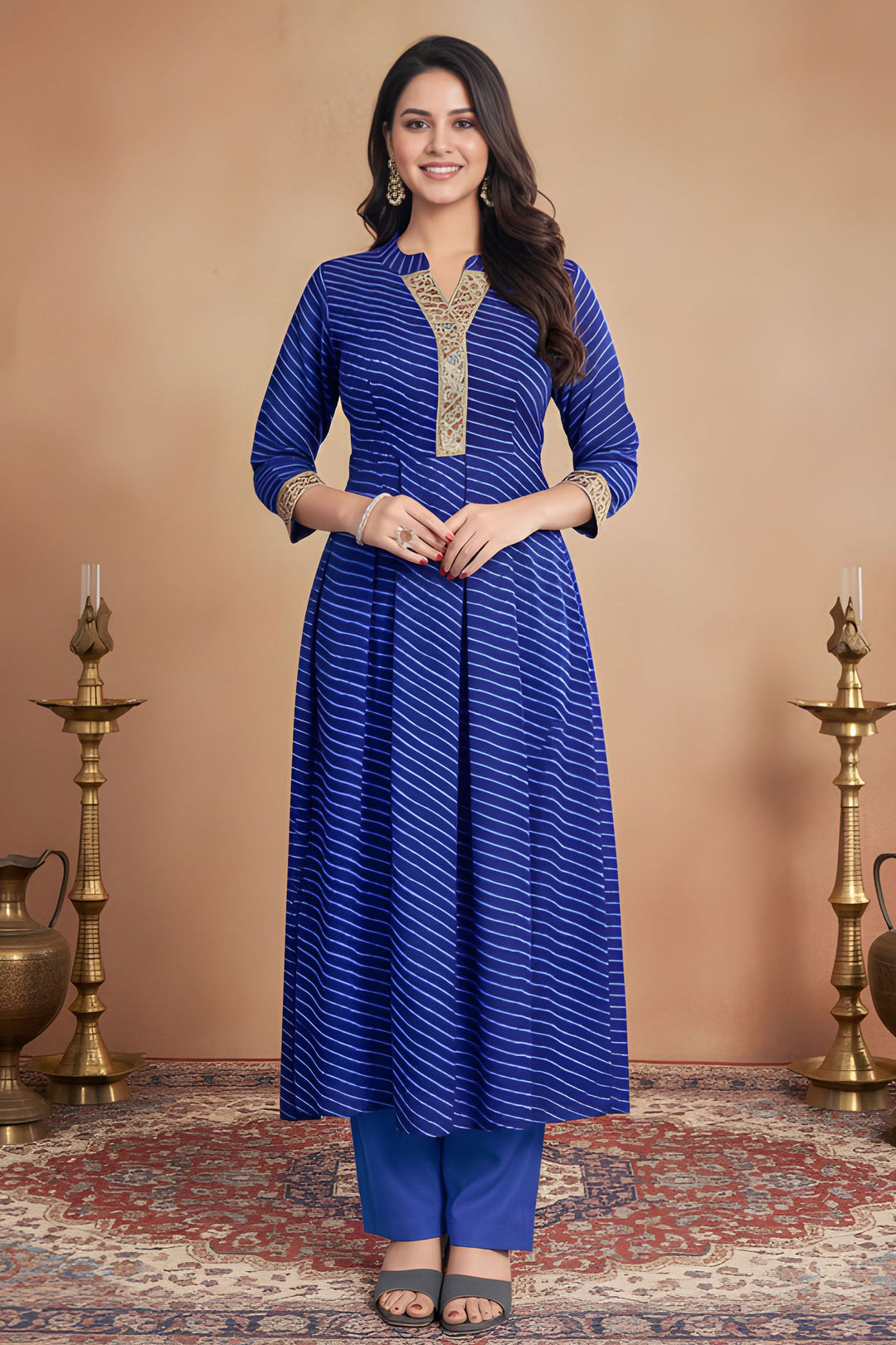 Blue Color Georgette Readymade Printed Kurti With Bottom