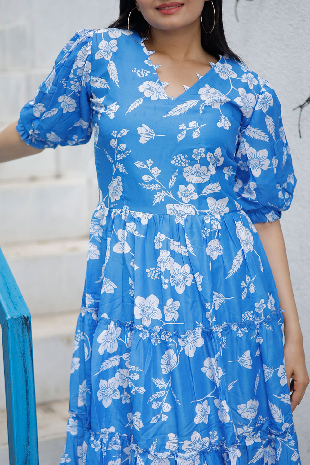 Blue Color Enthralling Digital Printed Readymade One Piece In Muslin Fabric | Buy Online India
