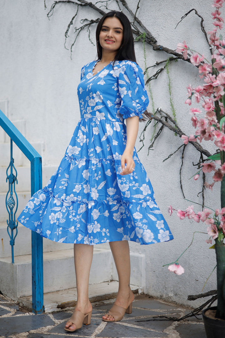 Blue Color Enthralling Digital Printed Readymade One Piece In Muslin Fabric | Buy Online India