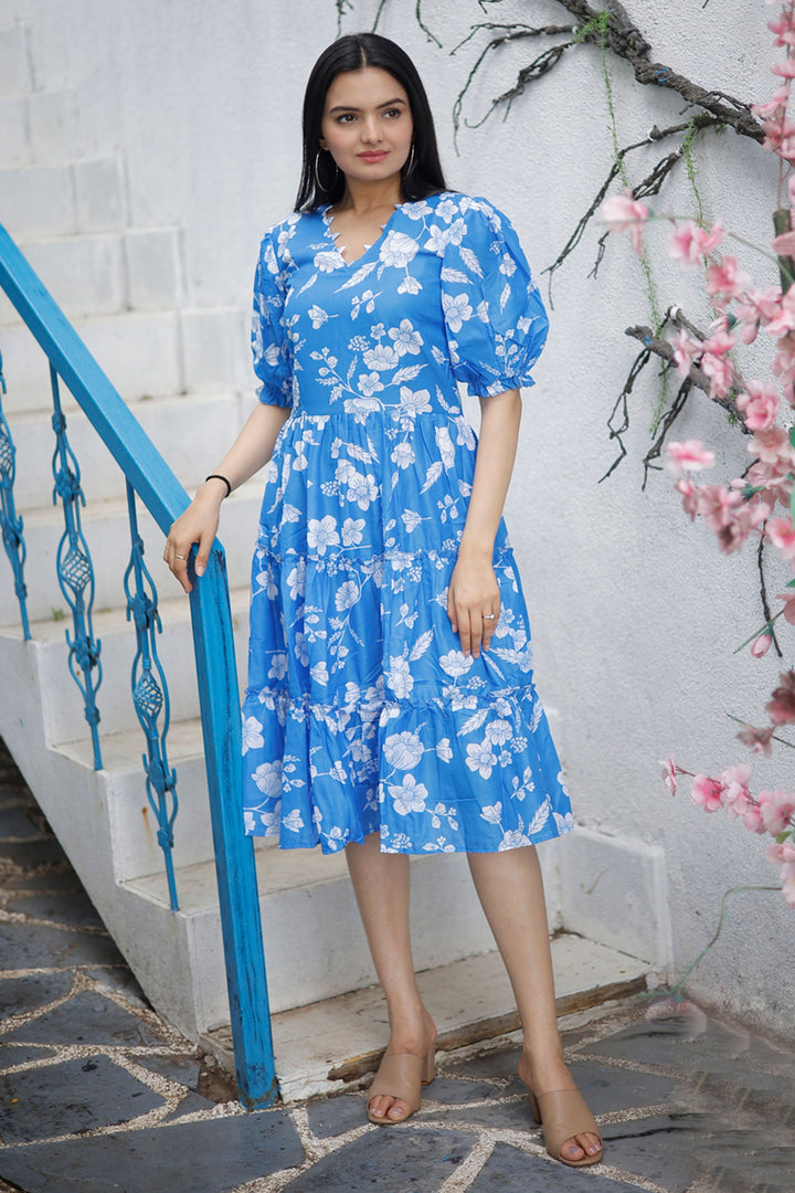 Blue Color Enthralling Digital Printed Readymade One Piece In Muslin Fabric | Buy Online India