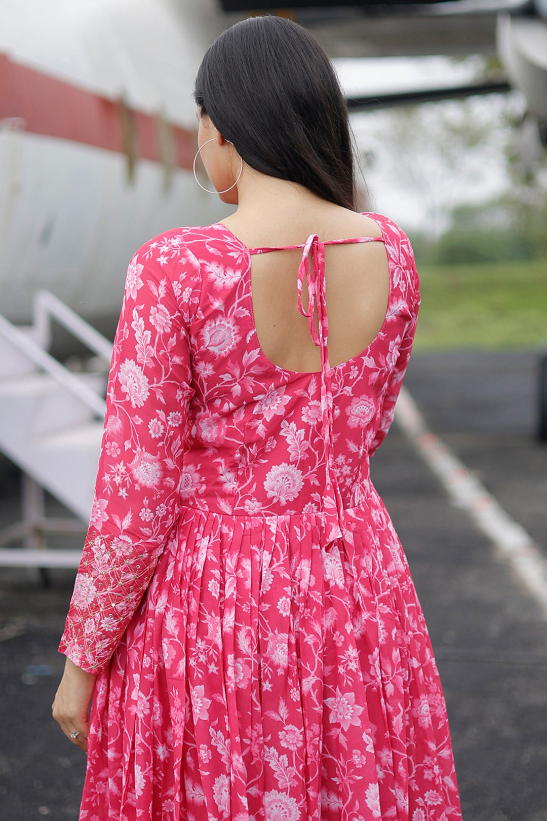 Merlot Georgette Fabric Pink Color Floral Printed Readymade Gown | Buy Online India