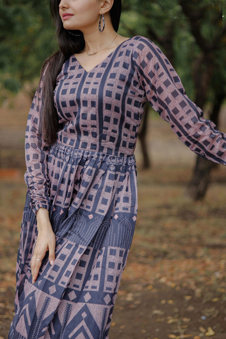 Soothing Multi Color Georgette Fabric Readymade Digital Printed Gown | Buy Online India