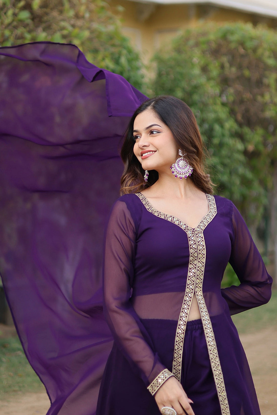 Georgette Fabric Wine Color Attractive Party Wear Readymade Palazzo Suit | Buy Online India