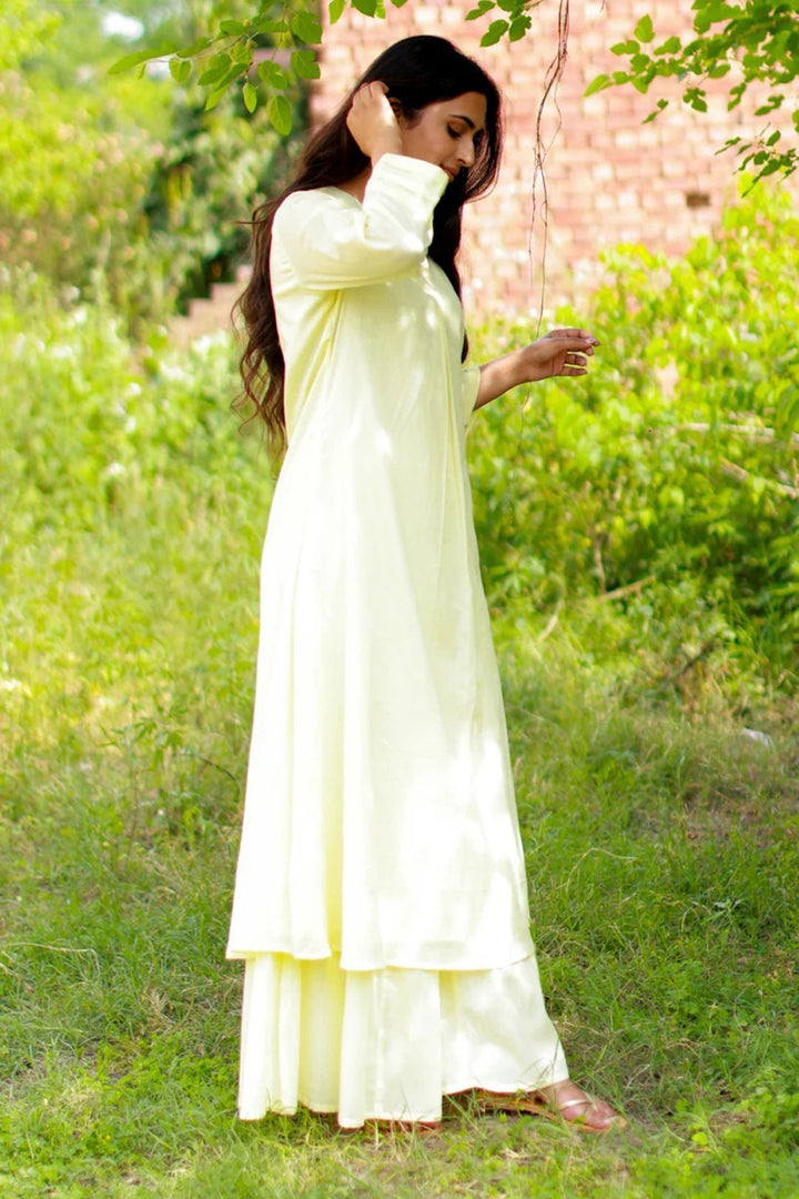 Beautiful Cotton Fabric Off White Color Readymade Kurti With Bottom | Buy Online India