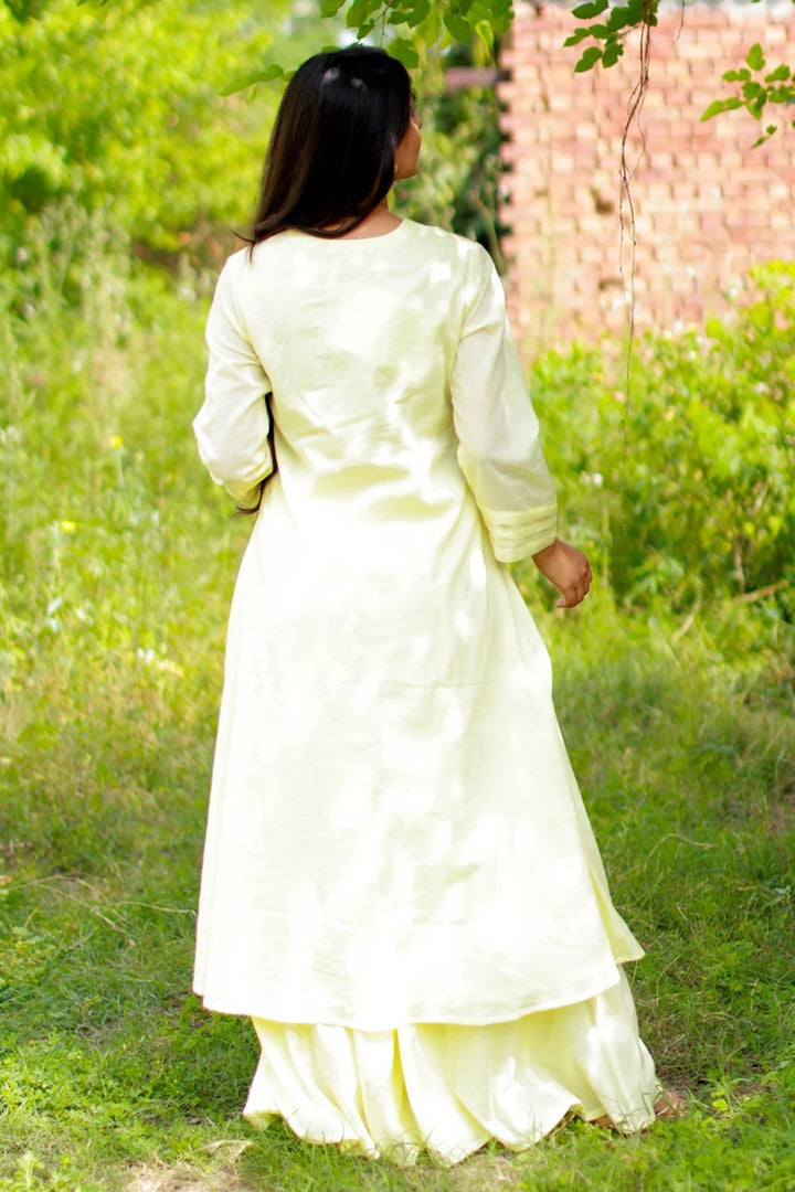 Beautiful Cotton Fabric Off White Color Readymade Kurti With Bottom | Buy Online India