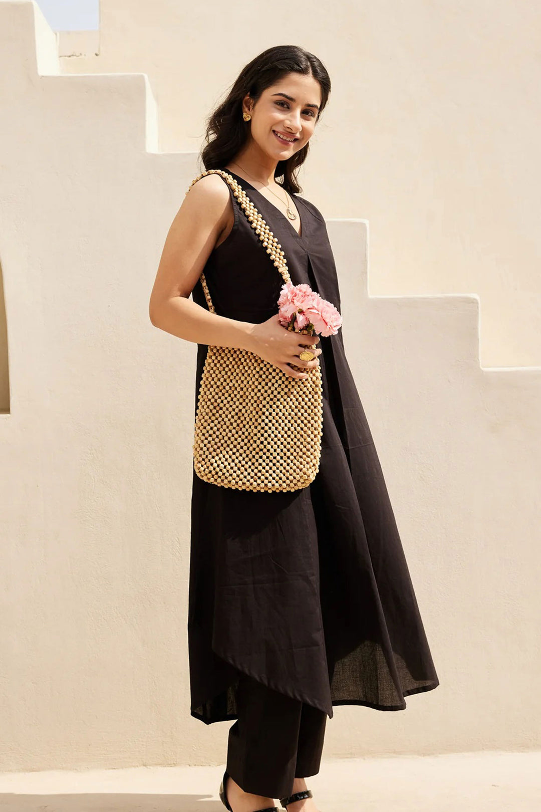 Glamorous Readymade Kurti With Bottom In Black Color Cotton Fabric | Buy Online India