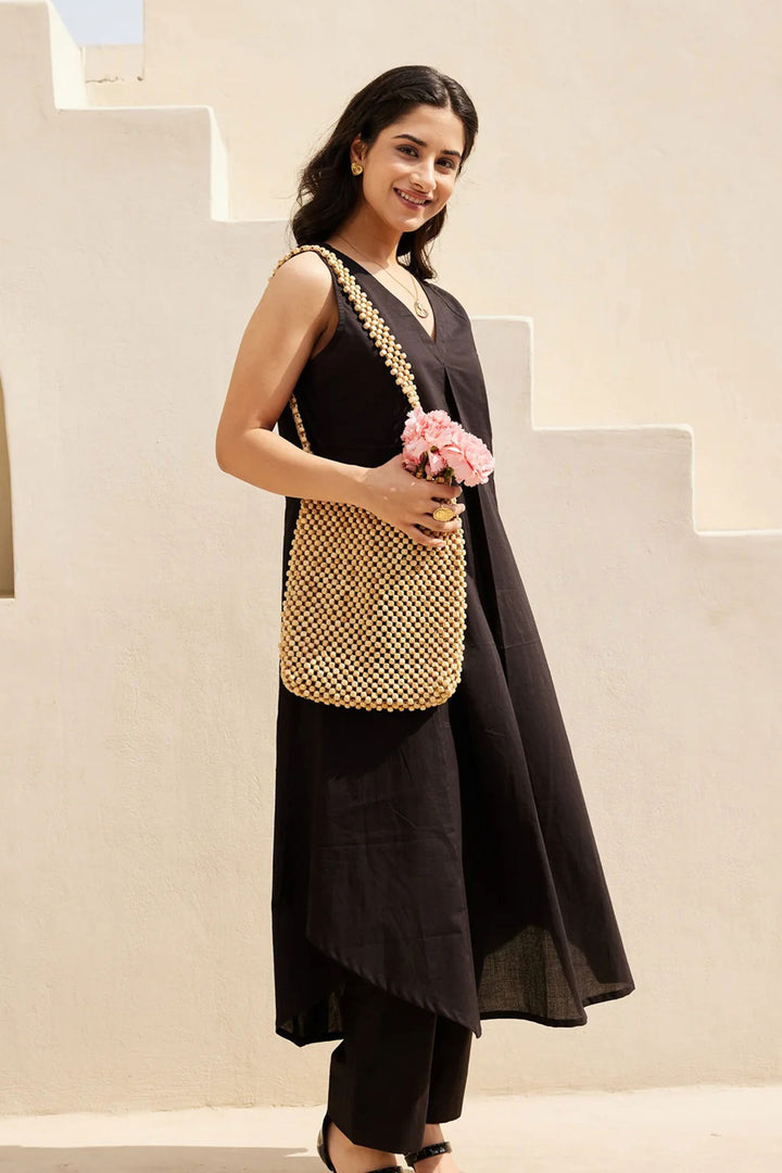 Glamorous Readymade Kurti With Bottom In Black Color Cotton Fabric | Buy Online India