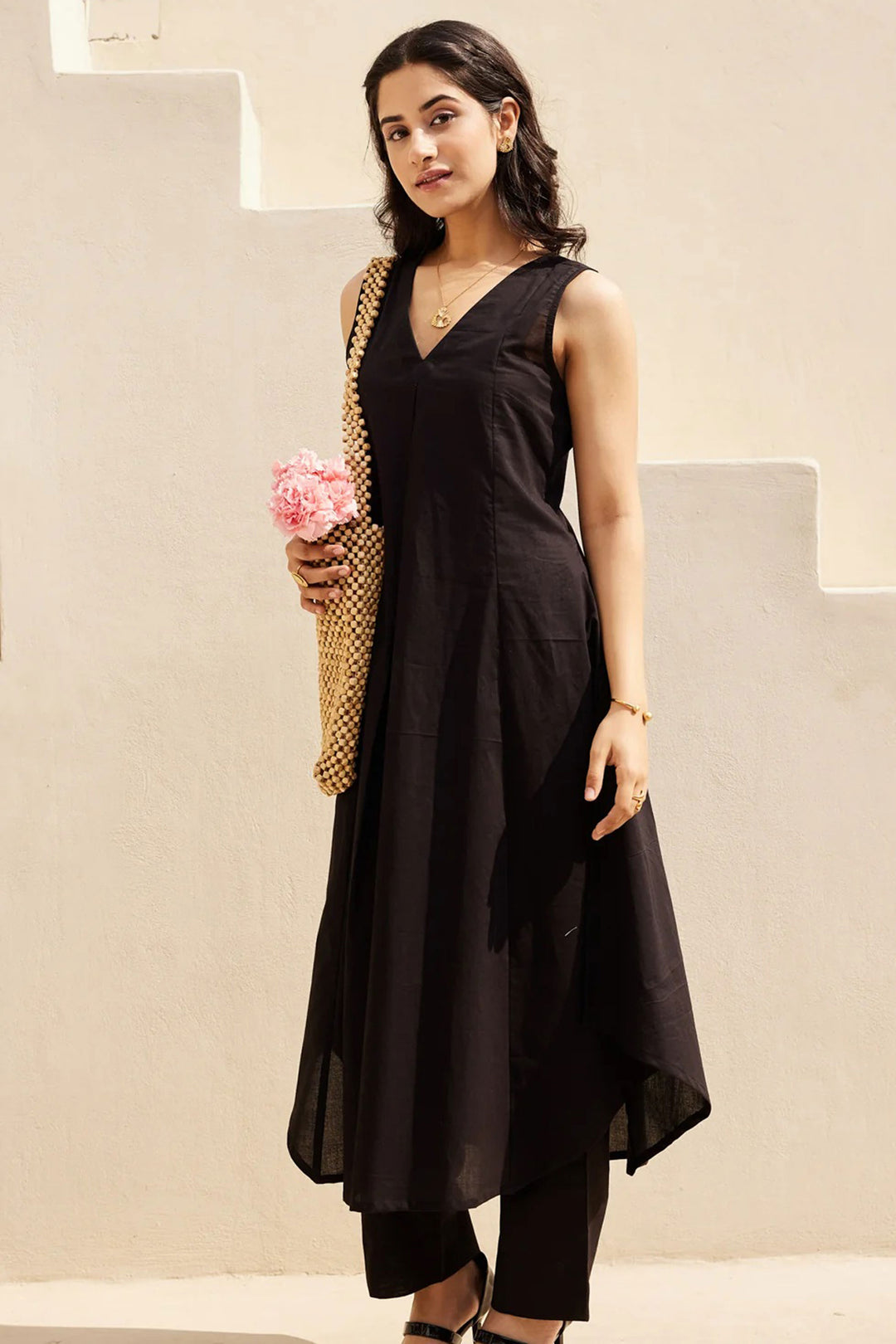 Glamorous Readymade Kurti With Bottom In Black Color Cotton Fabric | Buy Online India