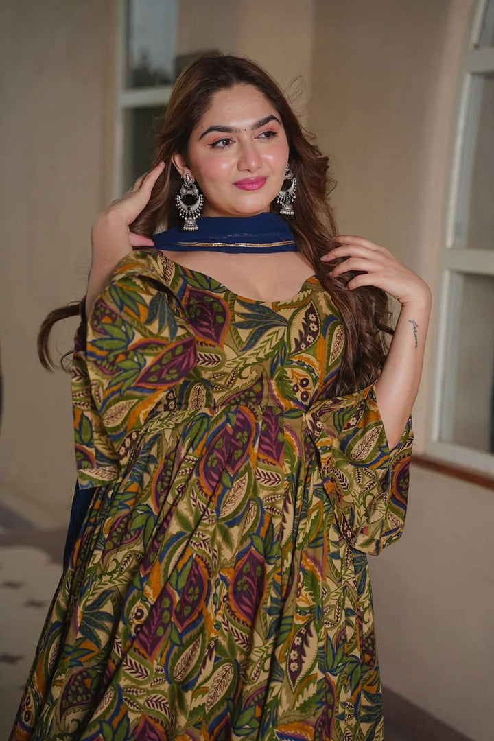 Beguiling Multi Color Cotton Silk Readymade Salwar Suit