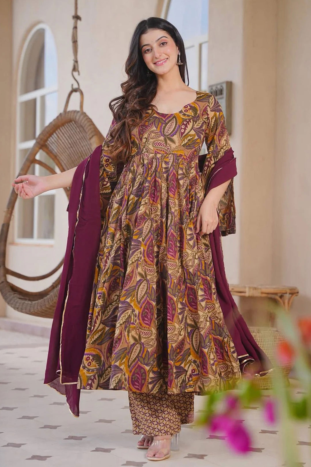 Tempting Cotton Silk Multi Color Readymade Salwar Suit