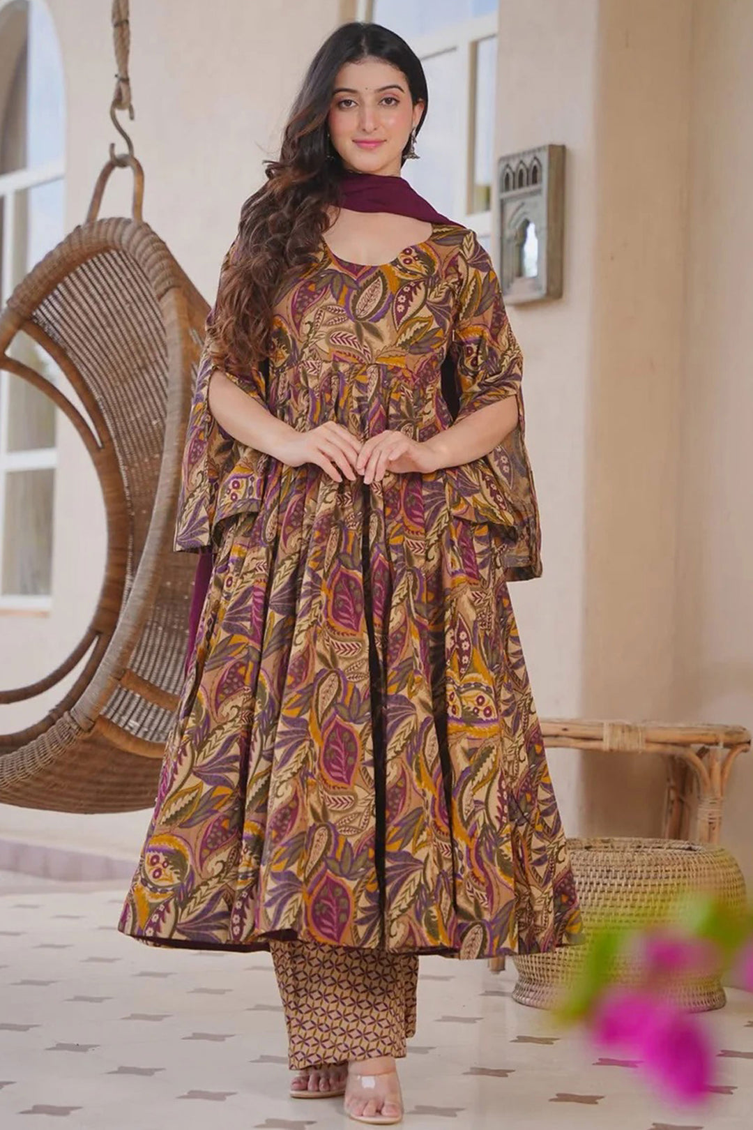 Tempting Cotton Silk Multi Color Readymade Salwar Suit
