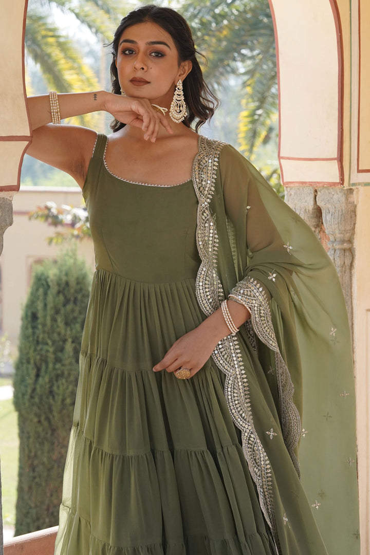 Function Wear Green Color Glorious Readymade Gown With Dupatta In Georgette Fabric | Buy Online India