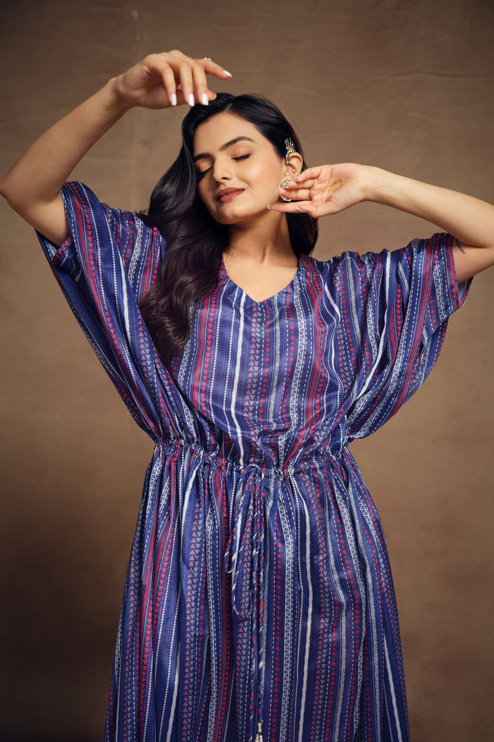 Incredible Printed Work On Art Silk Fabric Blue Color Readymade Kaftan | Buy Online India