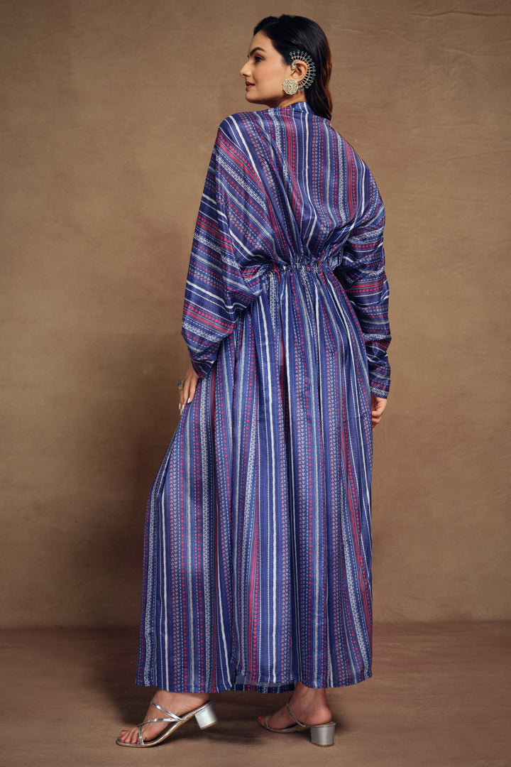 Incredible Printed Work On Art Silk Fabric Blue Color Readymade Kaftan | Buy Online India
