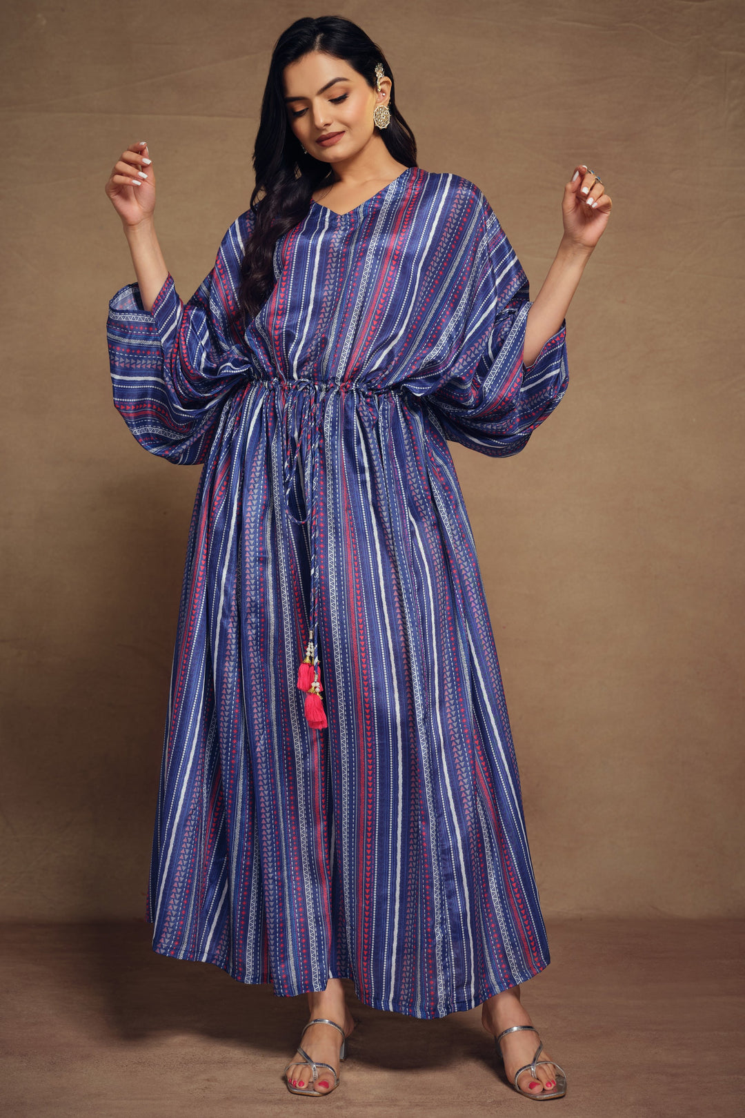 Incredible Printed Work On Art Silk Fabric Blue Color Readymade Kaftan | Buy Online India