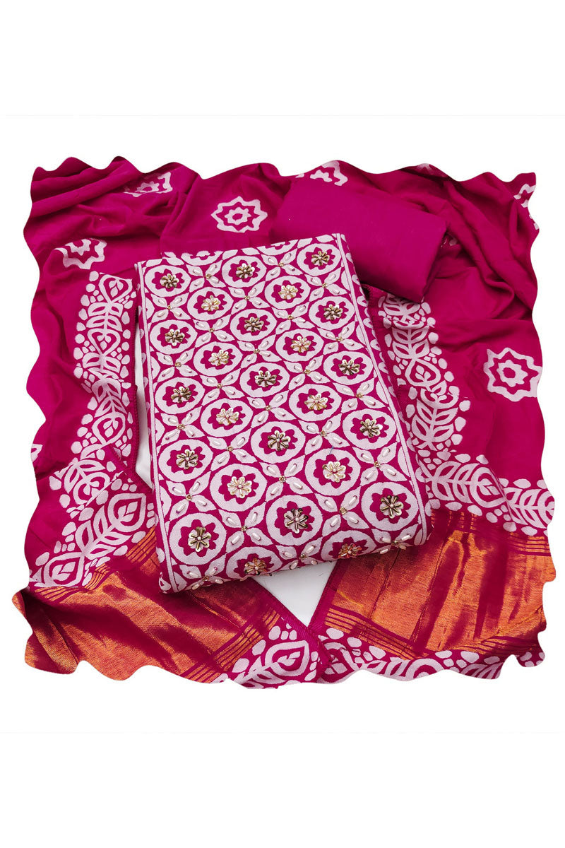 Banarasi Cotton Pink Hand Work Salwar Suit | Buy Online India